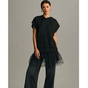 Anthropology | Tulle Short-Sleeve Sweatshirt | Black | Size M